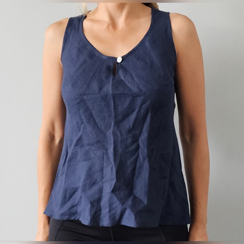 Idillio Positano 100% Linen Sleeveless Blouse Top Navy Blue XS Italy